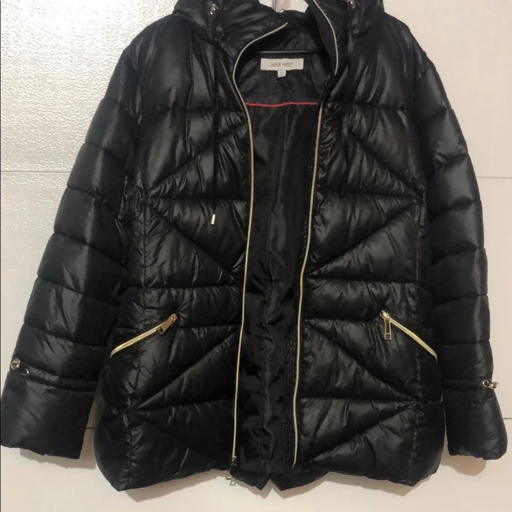 Nine West Black Quilted Hooded Puffer Jacket - Picture 8 of 8